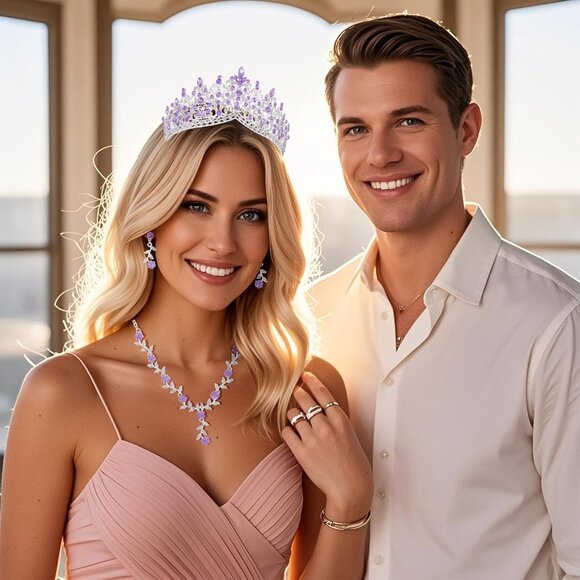 Tiaras and Crowns Womens 3-Piece Crystal Jewelry Set Costume Party Prom - Picture 3 of 9